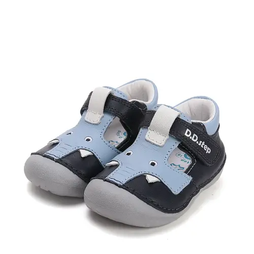 Pantofi baieti, piele naturala, decupati, primii pași, bleumarin cu elefant, D.D. Step_H015-61484-19_Pebebe