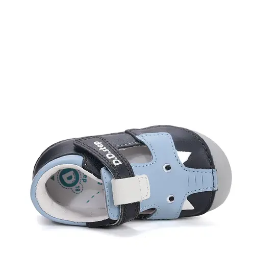 Pantofi baieti, piele naturala, decupati, primii pași, bleumarin cu elefant, D.D. Step_H015-61484-19_Pebebe