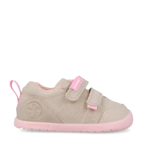 Pantofi Barefoot Biomecanics Wider Canvas cu Dublu Scai - Bej cu Accente Roz_262190-F884-20_Pebebe