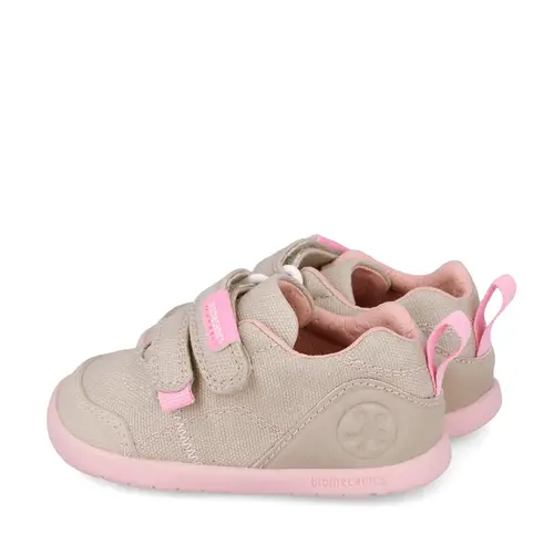 Pantofi Barefoot Biomecanics Wider Canvas cu Dublu Scai - Bej cu Accente Roz_262190-F884-20_Pebebe