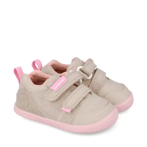 Pantofi Barefoot Biomecanics Wider Canvas cu Dublu Scai - Bej cu Accente Roz_262190-F884-20_Pebebe