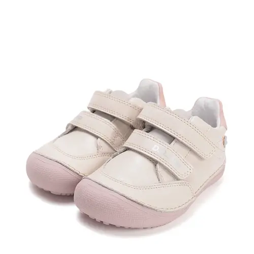 Pantofi barefoot D.D.Step, fete, piele naturală, talpa flexibila, crem, fetita cu palarie_S063-61572AM-30_Pebebe