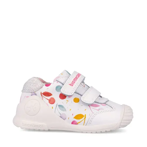Pantofi Biomecanics fete, Biogateo Casual, primii pasi  – Alb cu Imprimeu Multicolor_262102-B050-19_Pebebe