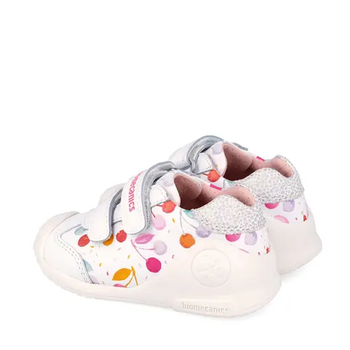Pantofi Biomecanics fete, Biogateo Casual, primii pasi  – Alb cu Imprimeu Multicolor_262102-B050-19_Pebebe