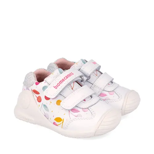 Pantofi Biomecanics fete, Biogateo Casual, primii pasi  – Alb cu Imprimeu Multicolor_262102-B050-19_Pebebe