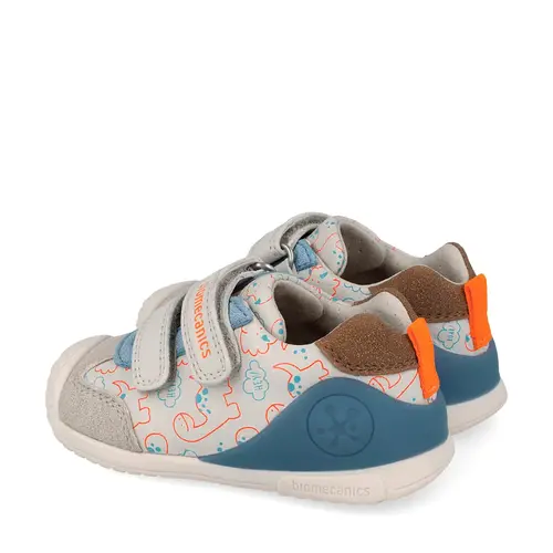 Pantofi Biomecanics pentru Băieței Biogateo Casual – Bej-Alb cu Imprimeu Dinozauri_262120-B695-19_Pebebe