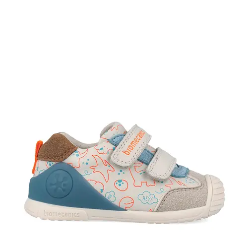 Pantofi Biomecanics pentru Băieței Biogateo Casual – Bej-Alb cu Imprimeu Dinozauri_262120-B695-19_Pebebe