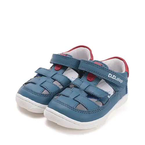 Pantofi D.D.Step copii, barefoot, piele naturala, decupati, primii pași, albastru_H077-61979-20_Pebebe