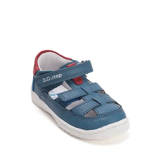 Pantofi D.D.Step copii, barefoot, piele naturala, decupati, primii pași, albastru_H077-61979-20_Pebebe