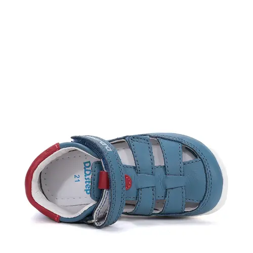 Pantofi D.D.Step copii, barefoot, piele naturala, decupati, primii pași, albastru_H077-61979-20_Pebebe