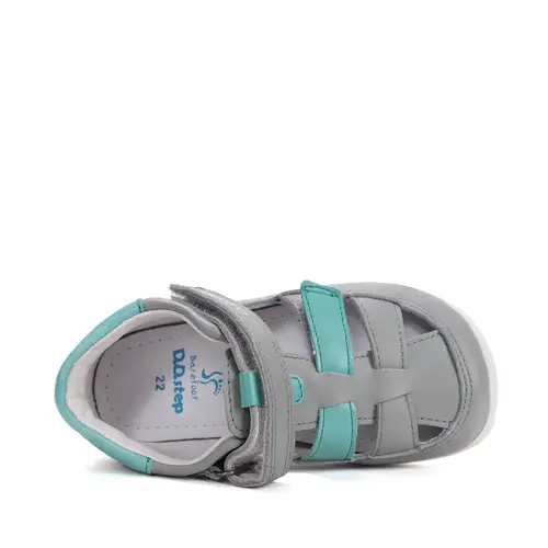 Pantofi D.D.Step copii, barefoot, piele naturala, decupati, primii pași, gri_H077-61979B-21_Pebebe
