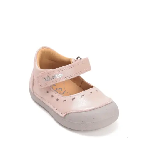 Pantofi D.D.Step, fete, piele naturala, decupati, primii pași, roz sidef cu inimioare_H066-61513-21_Pebebe