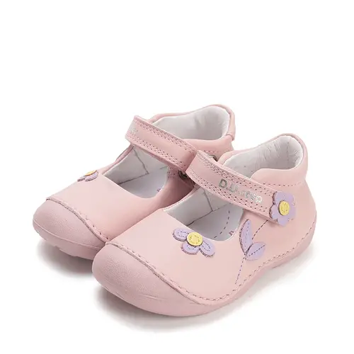 Pantofi fete, piele naturala, decupati, primii pași, roz cu flori, D.D. Step_H015-61614A-20_Pebebe