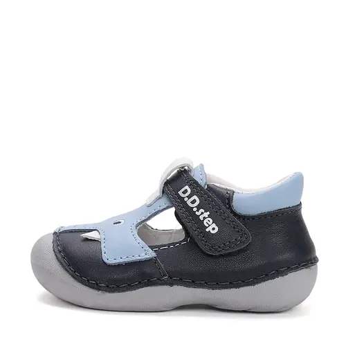 Pantofi baieti, piele naturala, decupati, primii pași, bleumarin cu elefant, D.D. Step_H015-61484-19_Pebebe
