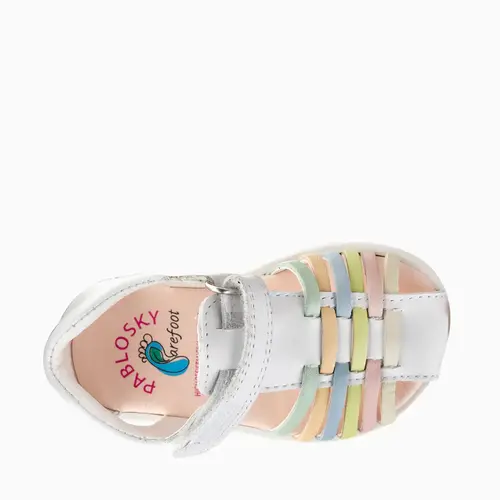 Sandale Barefoot fete Pablosky, albe, din piele, cu închidere cu scai_054900-21_Pebebe