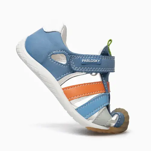 Sandale Barefoot baieti, Pablosky, albastru bareta portocalie, Nobuck-Tech, inchidere cu scai_069844-24_Pebebe