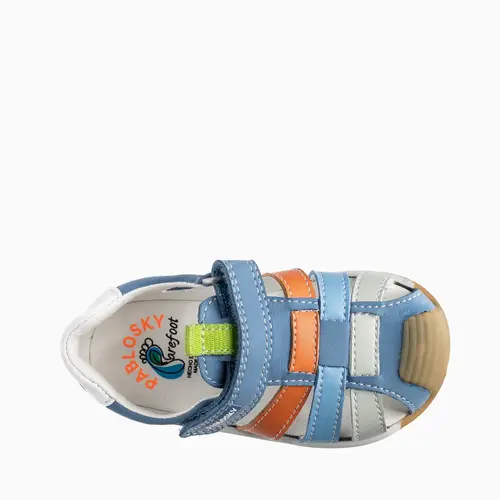 Sandale Barefoot baieti, Pablosky, albastru bareta portocalie, Nobuck-Tech, inchidere cu scai_069844-24_Pebebe