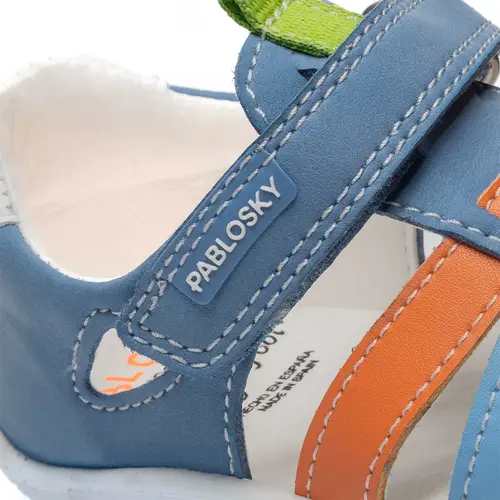 Sandale Barefoot baieti, Pablosky, albastru bareta portocalie, Nobuck-Tech, inchidere cu scai_069844-24_Pebebe