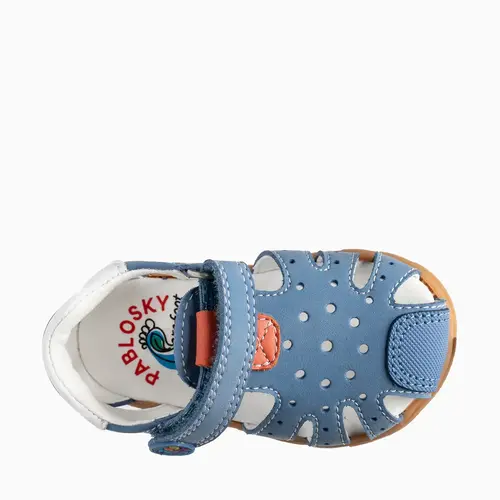Sandale Barefoot baieti, Pablosky, albastru, Nobuck-Tech, inchidere cu scai_067444-20_Pebebe