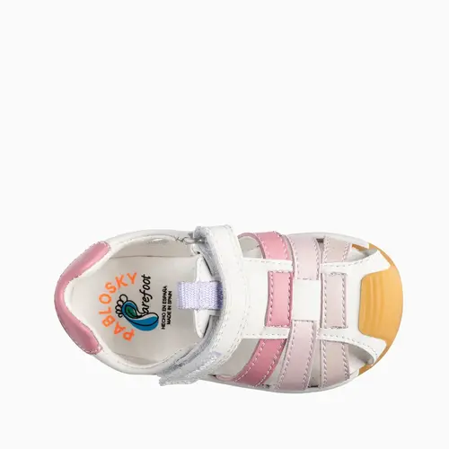 Sandale Barefoot fete Pablosky, albe cu bareta roz, Leader Tech, inchidere cu scai_069805-21_Pebebe