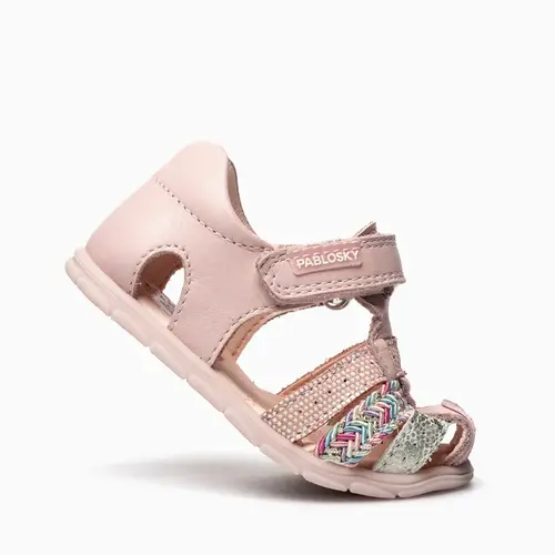 Sandale Barefoot fete Pablosky, piele naturala, roz, închidere cu scai_067170-19_Pebebe