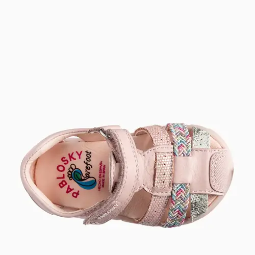 Sandale Barefoot fete Pablosky, piele naturala, roz, închidere cu scai_067170-19_Pebebe