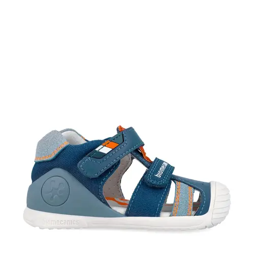 Sandale Biomecanics baieti, piele naturala, talpa flexibila, protectie degete, Biogateo Casual, bleumarin_262123-A556-20_Pebebe