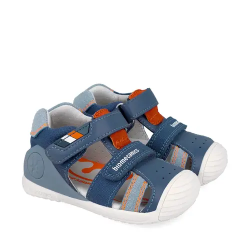 Sandale Biomecanics baieti, piele naturala, talpa flexibila, protectie degete, Biogateo Casual, bleumarin_262123-A556-20_Pebebe