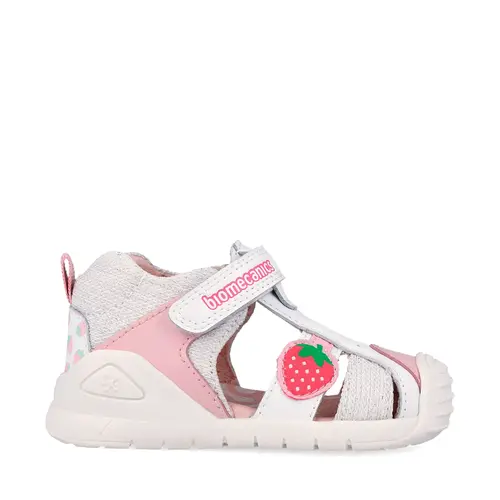 Sandale Biomecanics fete, talpa flexibila, protectie degete, Biogateo Casual, alb cu capsuna_262110-B050-19_Pebebe