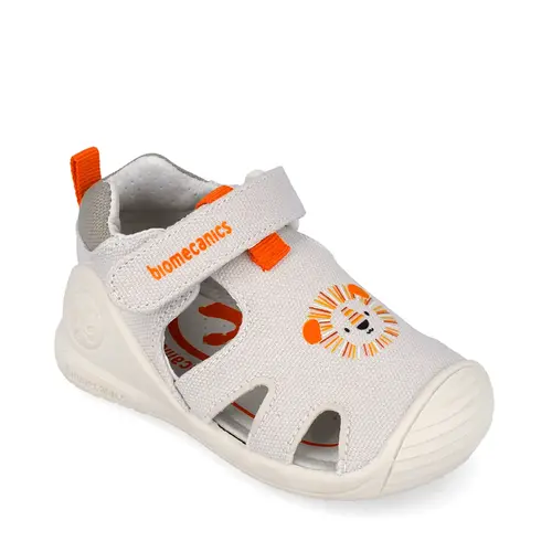 Sandale copii Biomecanics, material textil, talpa flexibila, protectie degete, Biogateo Canvas, bej cu imprimeu_262185-B103-20_Pebebe