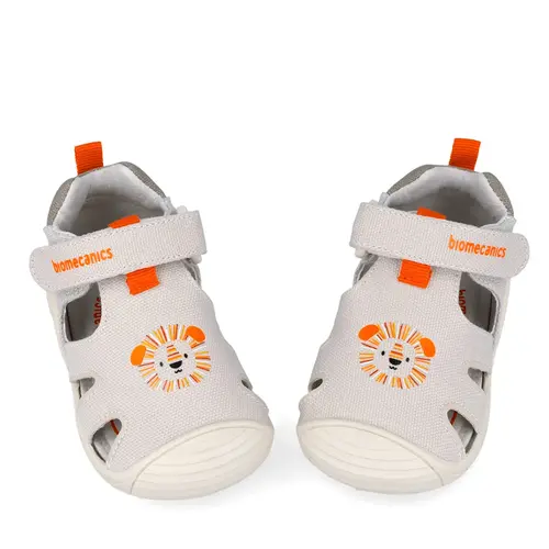 Sandale copii Biomecanics, material textil, talpa flexibila, protectie degete, Biogateo Canvas, bej cu imprimeu_262185-B103-20_Pebebe