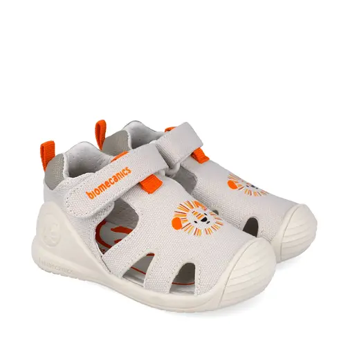 Sandale copii Biomecanics, material textil, talpa flexibila, protectie degete, Biogateo Canvas, bej cu imprimeu_262185-B103-20_Pebebe