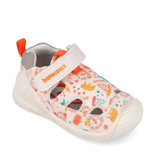 Sandale baieti Biomecanics, material textil, talpa flexibila, protectie degete, Biogateo Canvas, crem cu imprimeu_262184-B103-20_Pebebe
