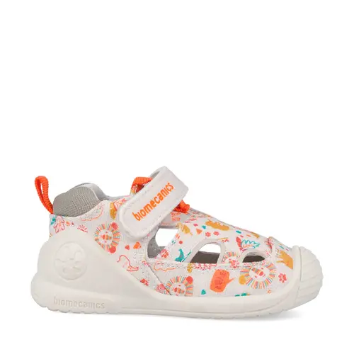 Sandale baieti Biomecanics, material textil, talpa flexibila, protectie degete, Biogateo Canvas, crem cu imprimeu_262184-B103-20_Pebebe