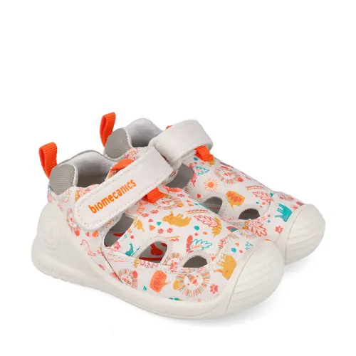 Sandale baieti Biomecanics, material textil, talpa flexibila, protectie degete, Biogateo Canvas, crem cu imprimeu_262184-B103-20_Pebebe