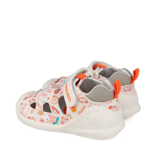 Sandale baieti Biomecanics, material textil, talpa flexibila, protectie degete, Biogateo Canvas, crem cu imprimeu_262184-B103-20_Pebebe