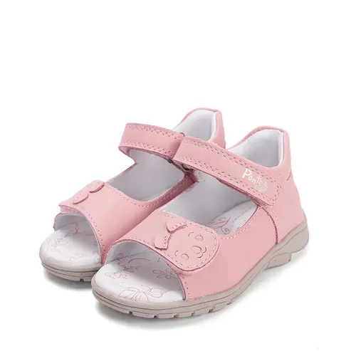 Sandale cu supinatie, piele naturala, vârf deschis, roz cu ursulet , Ponte20_DA05-6-1845B-23_Pebebe