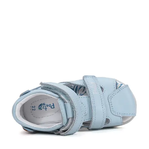 Sandale cu supinatie, Ponte20, piele naturala, ajustare cu 2 barete, albastru deschis, design cu ursulet_DA05-6-1256-22_Pebebe