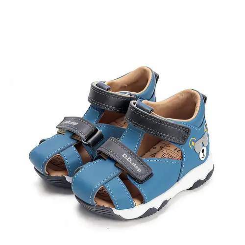 Sandale D.D. Step baieti, piele naturala, branț cu suport, albastru design cu urs_G064-61909B-22_Pebebe