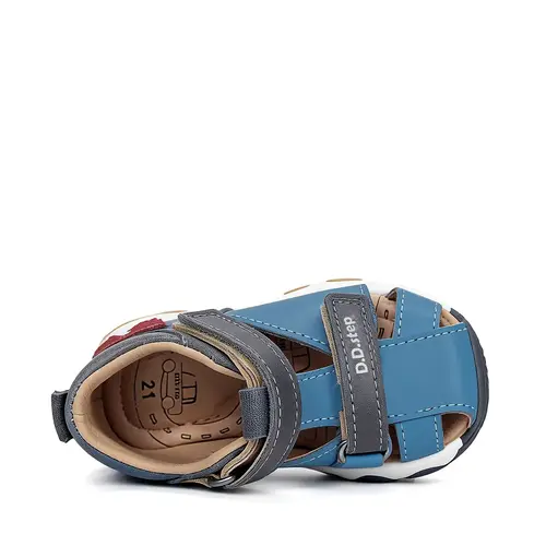 Sandale D.D. Step baieti, piele naturala, branț cu suport, albastru design cu urs_G064-61909B-22_Pebebe