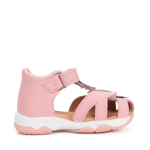 Sandale D.D. Step fete, piele naturală, roz cu imprimeu flori_G064-61849B-21_Pebebe