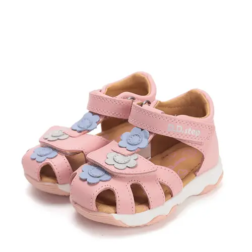 Sandale D.D. Step fete, piele naturală, roz cu imprimeu flori_G064-61849B-21_Pebebe