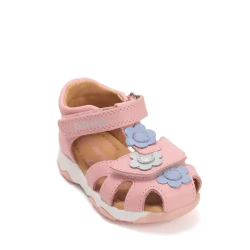 Sandale D.D. Step fete, piele naturală, roz cu imprimeu flori_G064-61849B-21_Pebebe