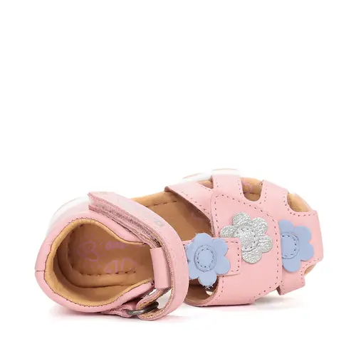 Sandale D.D. Step fete, piele naturală, roz cu imprimeu flori_G064-61849B-21_Pebebe