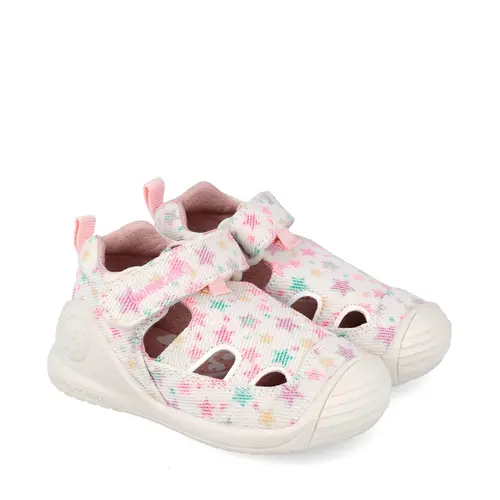Sandale fete Biomecanics, material textil, talpa flexibila, protectie degete, Biogateo Canvas, alb cu imprimeu_262177-B050-20_Pebebe
