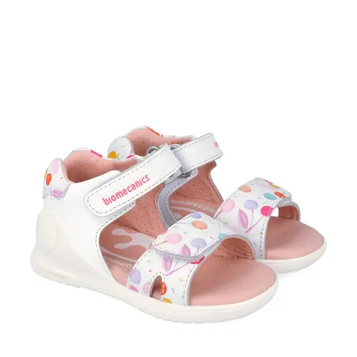 Sandale fete Biomecanics, Varf Deschis, Sustinere la calcai, Piele Naturala, alb cu imprimeu_262141-A050-20_Pebebe