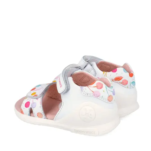 Sandale fete Biomecanics, Varf Deschis, Sustinere la calcai, Piele Naturala, alb cu imprimeu_262141-A050-20_Pebebe