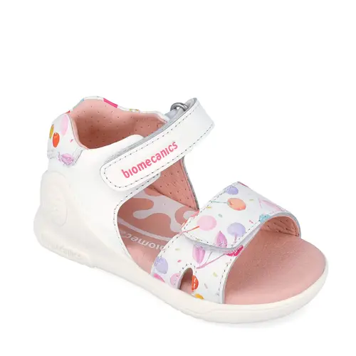 Sandale fete Biomecanics, Varf Deschis, Sustinere la calcai, Piele Naturala, alb cu imprimeu_262141-A050-20_Pebebe