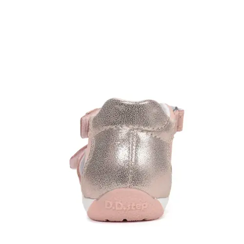 Sandale fete cu barete si ajustare cu 2 scaiuri, piele naturala, talpa flexibila, roz, D.D.Step_G111-61843C-21_Pebebe