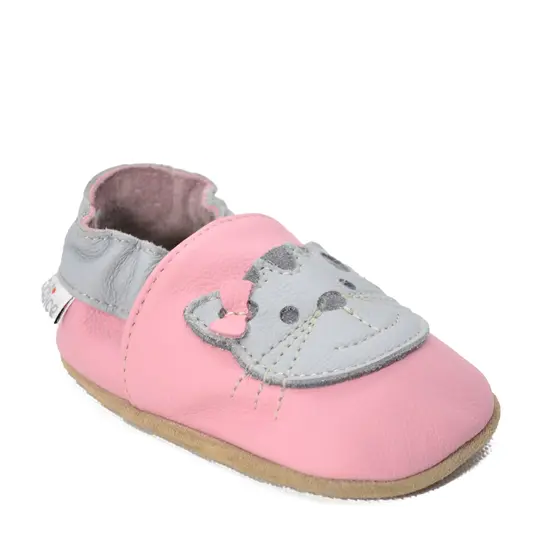 Papucei de interior din piele naturala, roz cu pisica, Babice- BA-197/24/25-Babice-